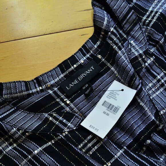 Lane Bryant Plaid Metallic Button Tunic Black 18/20 - Picture 2 of 12